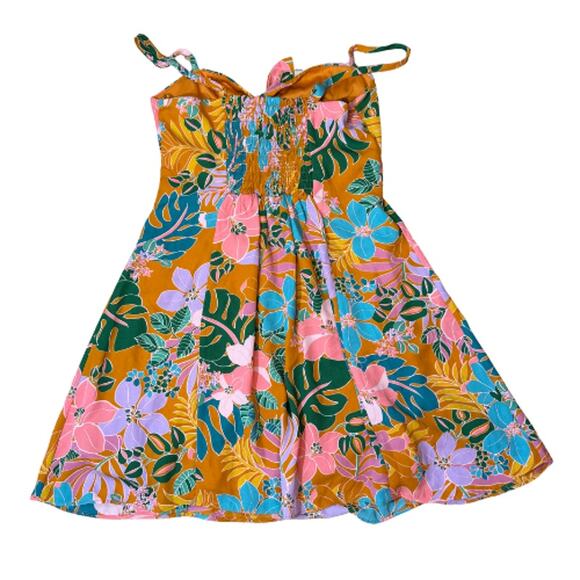 City Vibe Dress Retro Floral Resort Size Small Mini Bow Cut Out Vacation 70s - Picture 2 of 6